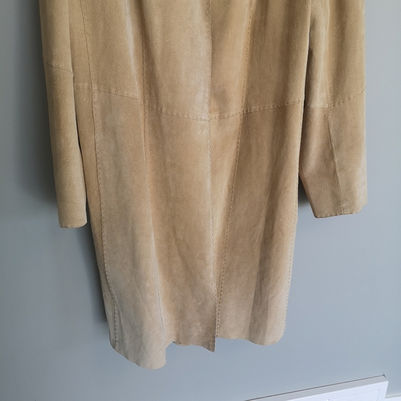 Vintage 100% Genuine Leather Long Suede Open Front Southwestern Boho Coat - Picture 13 of 16